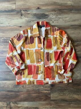 Vintage Painted Pony Tapestry Jacket Cotton Abstract Artsy Buttons Large RARE